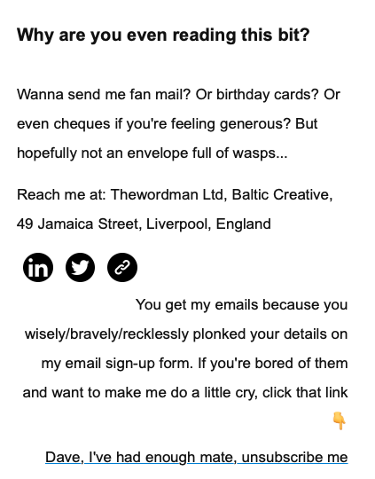 Dave's email footer