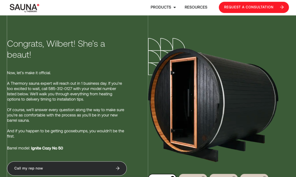 Thermory Build My Barrel Sauna confirmation page