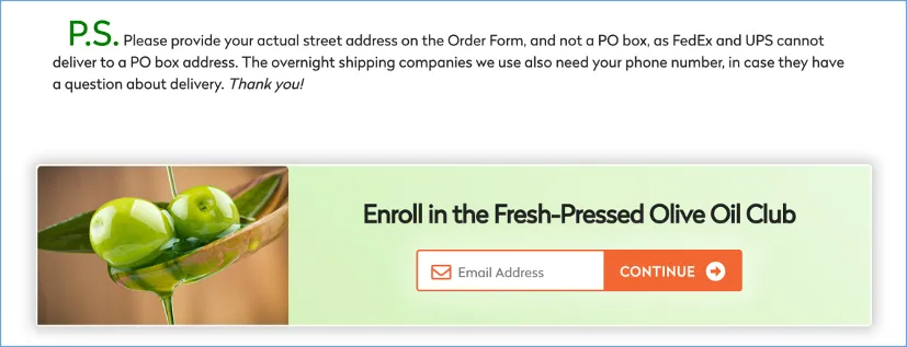 Image of a PS message with a newsletter sign up form below it.